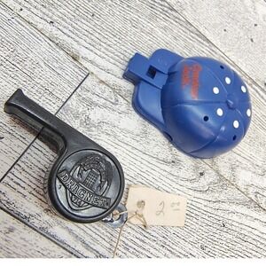 Vtg 2 Plastic Whistles Toy Lot Cracker Jack Prize Baseball Cap Jack Webb Dragnet